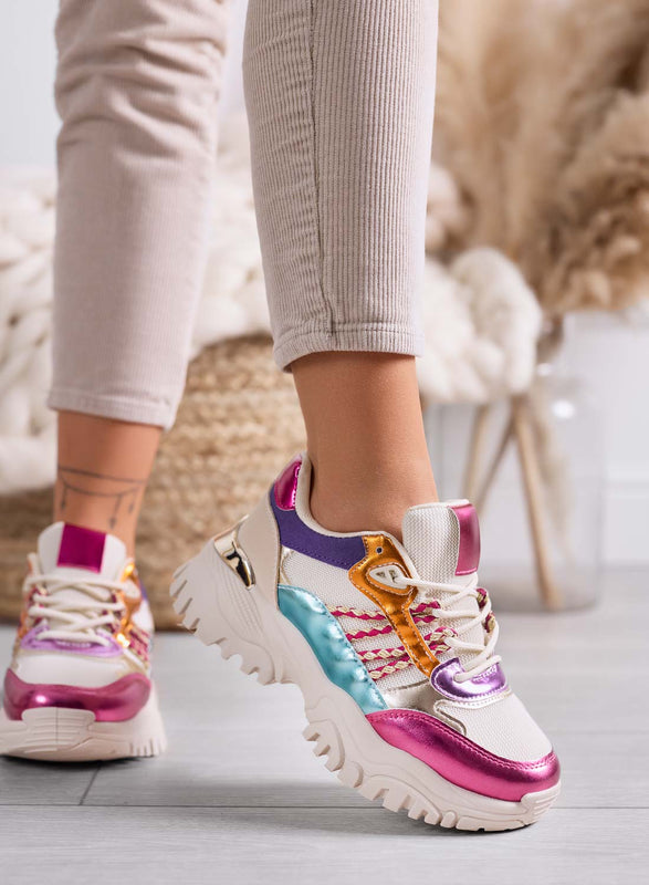 PARKER - Zapatillas multicolor para mujer con suela alta e inserciones laminadas