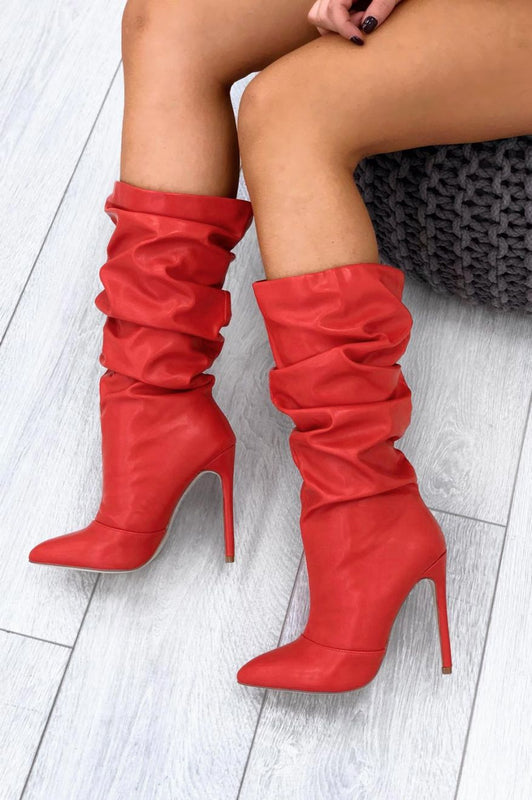 ROLITA - Alexoo botas rojas de piel sintética con tacón alto
