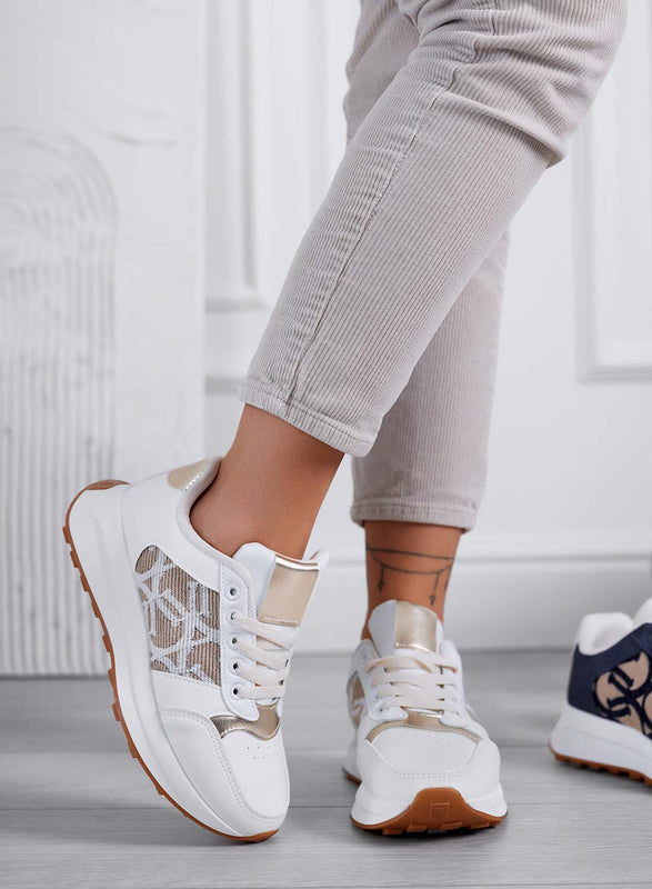 HARRIS - Zapatillas de mujer blancas con diseño elegante y detalles dorados