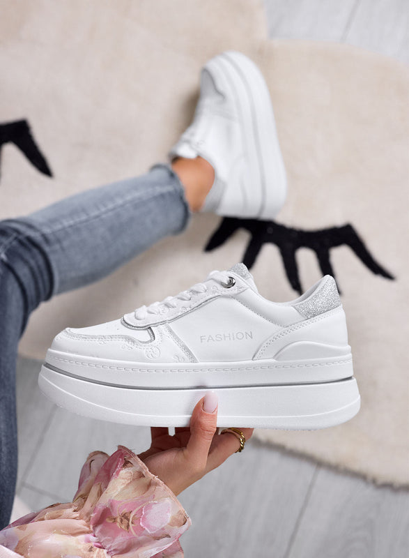 AMELIA - Zapatillas blancas con insertos de glitter plateado