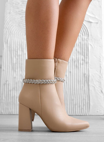 PENELOPE - Botines beige trenza joya plata