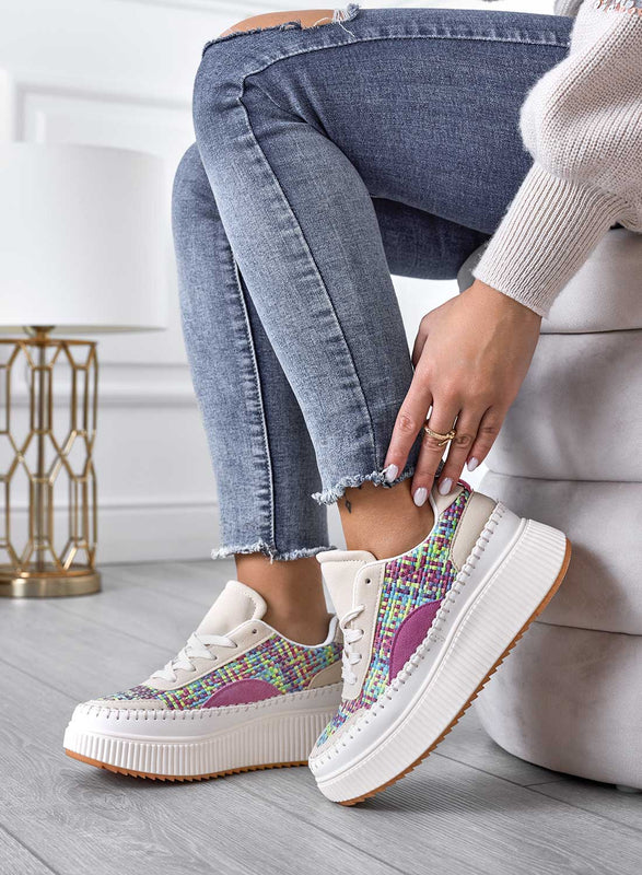 ANNACHIARA - Sneakers in tessuto multicolor con zeppa