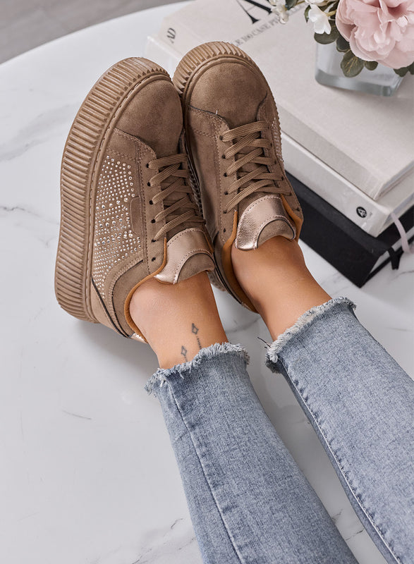 LIBERA - Sneakers Donna fango con Strass e Suola Platform Alta