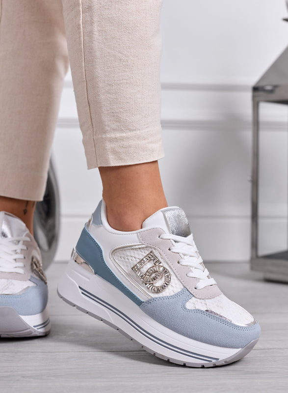 ESTER - Zapatillas azules con plataforma, detalles grises y logotipo joya