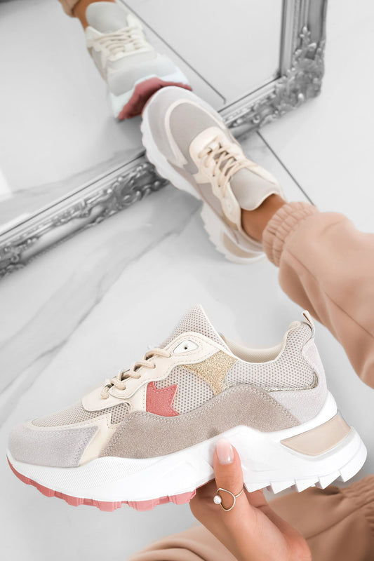 LOGAN - Zapatillas beige con suela gruesa