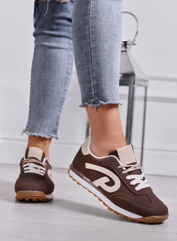 HONEY - Sneakers Donna Marroni Scamosciate con Dettagli Beige
