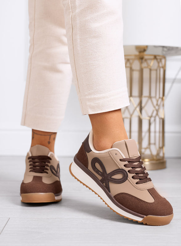 DIAZ - Sneakers marroni con fiocco e suola bicolore