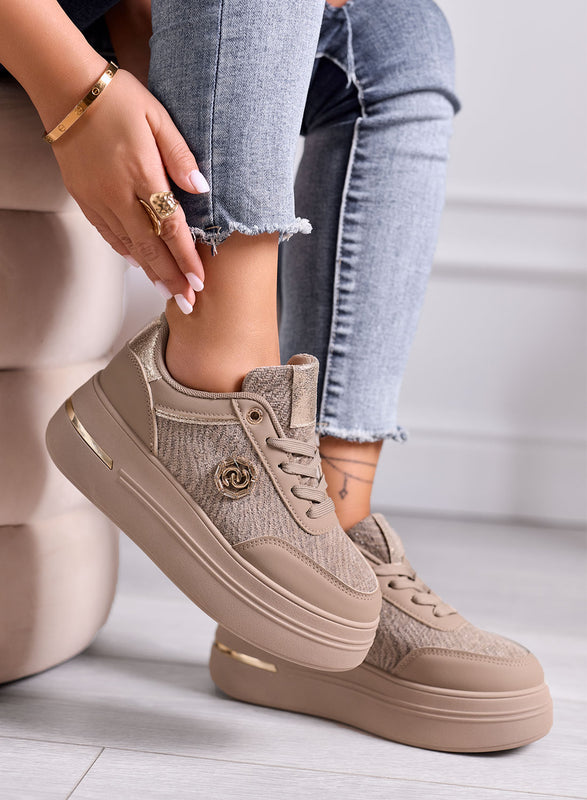 CARLA - Sneakers fango Platform con Dettagli Oro e Glitter