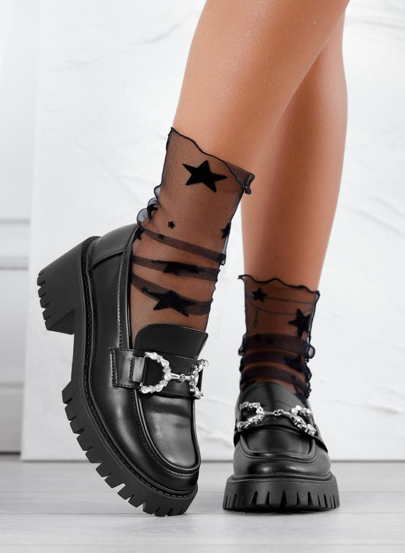 SARA - Mocassins noirs avec ornement bijou