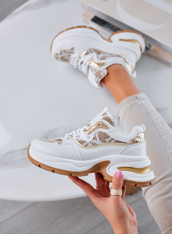 ENEA - Zapatillas blancas con inserciones de tela beige