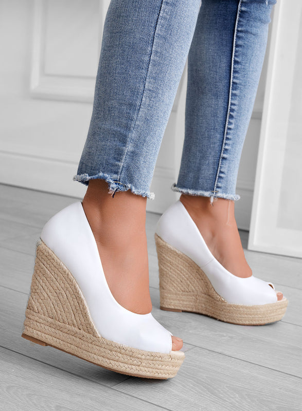 CLEO - White faux leather espadrilles with wedge heel