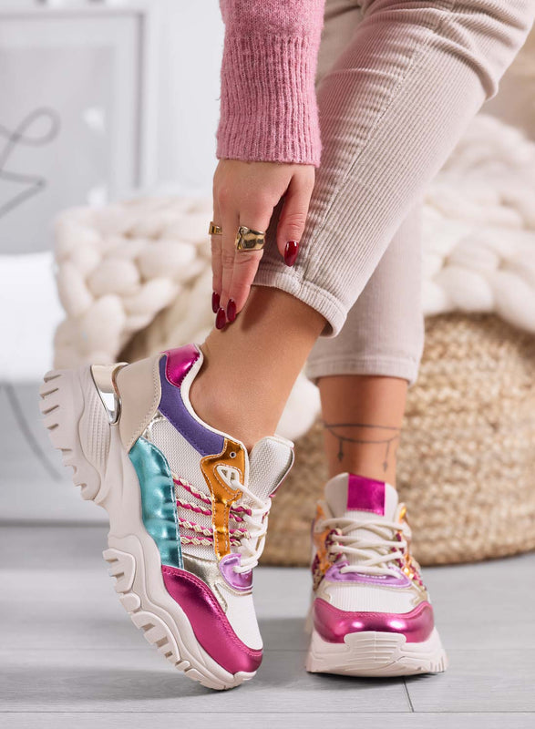PARKER - Zapatillas multicolor para mujer con suela alta e inserciones laminadas