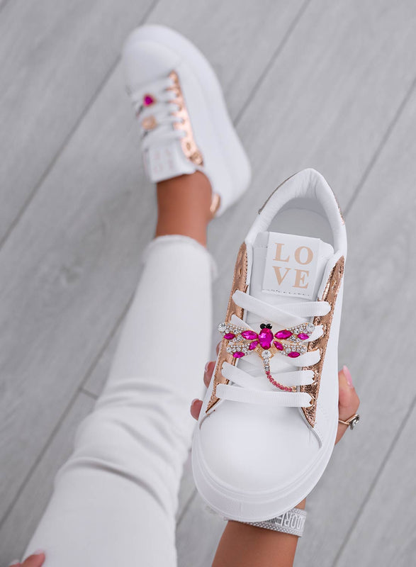 CELY - Zapatillas joya en oro blanco con libélula