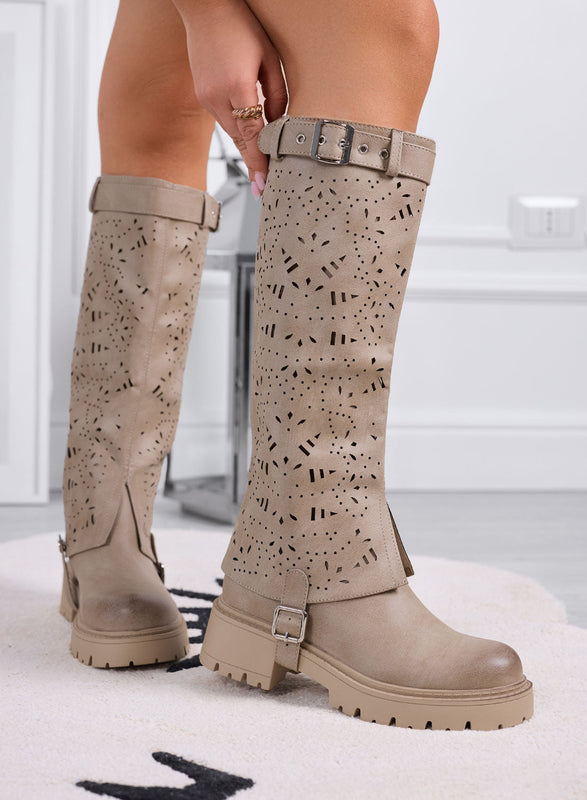 DOROTHY - Botas color fango perforadas 2 en 1 con caña removible