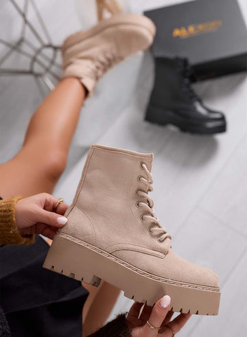 TESSA - Botines de gamuza color barro estilo militar Alexoo