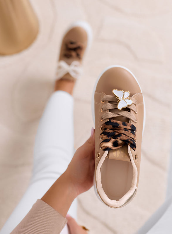 LAURA - Mud platform sneakers with animal print laces and jewel details