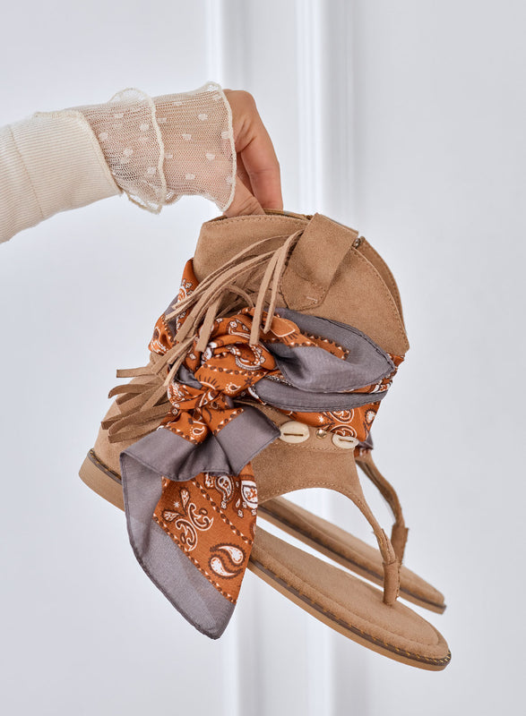 MADISON - Sandali Infradito fango con Foulard e Conchiglie