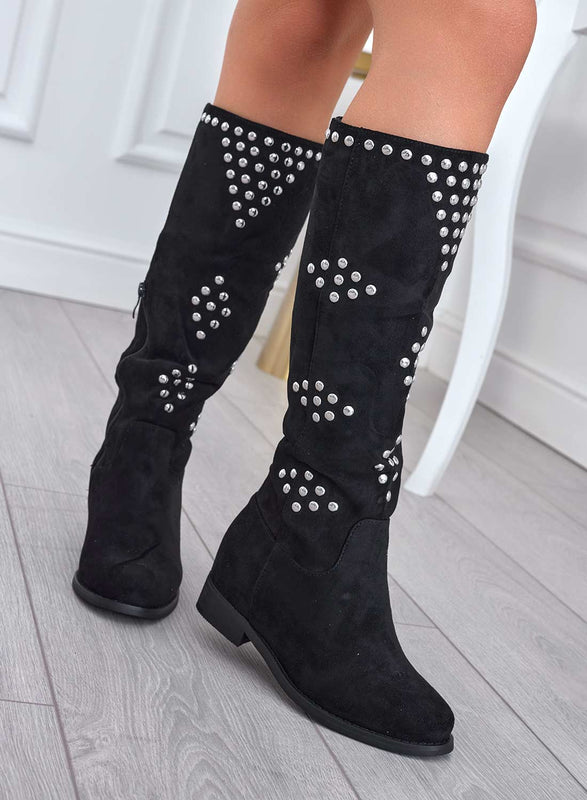Bottes noires en daim avec clous