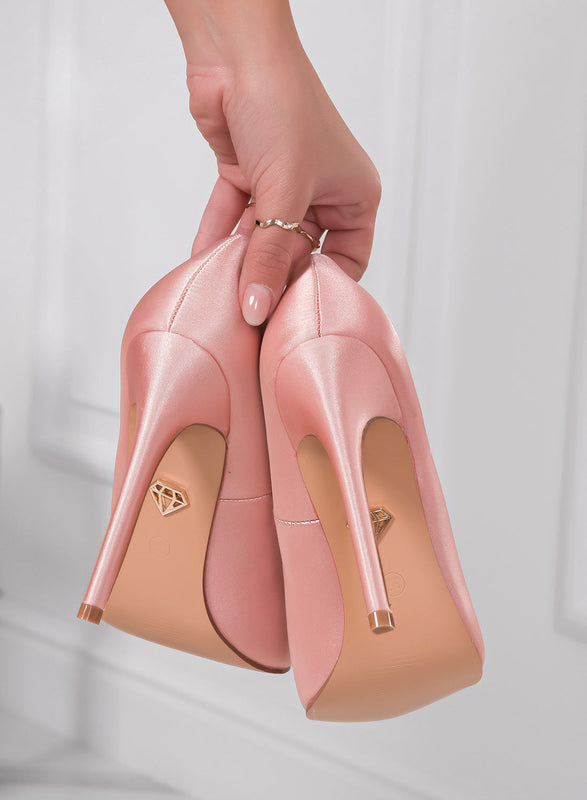 JANET - Zapatos de salon alexoo de saten rosas con detalles en joya
