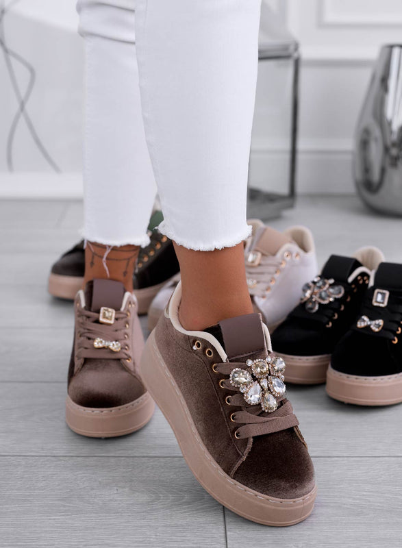 MILA - Velvet mud sneakers with jewel embellishment