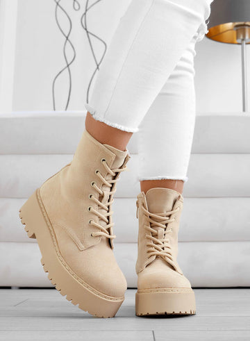 YARA - Botas militares de ante beige alexoo