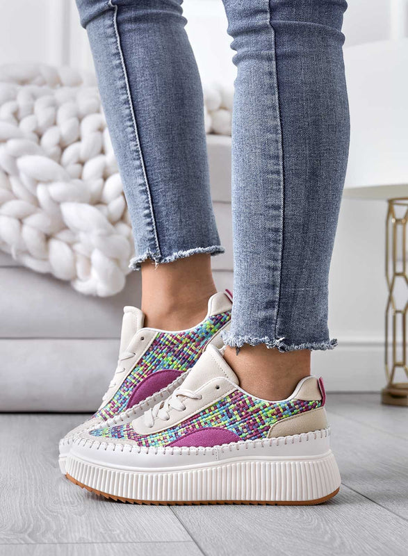 ANNACHIARA - Sneakers in tessuto multicolor con zeppa
