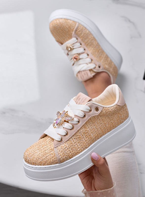 VENERE - Sneakers beige intrecciate con Applicazioni ape Gioiello