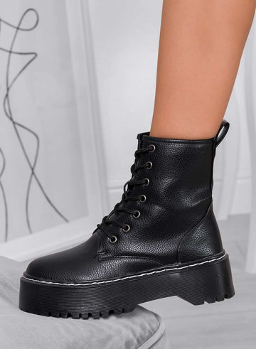 LARISSA - Black hammered Alexoo combat boots with thick sole