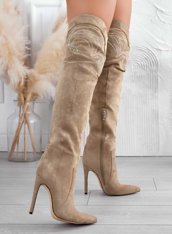 Mud thigh-high boots with rhinestones
