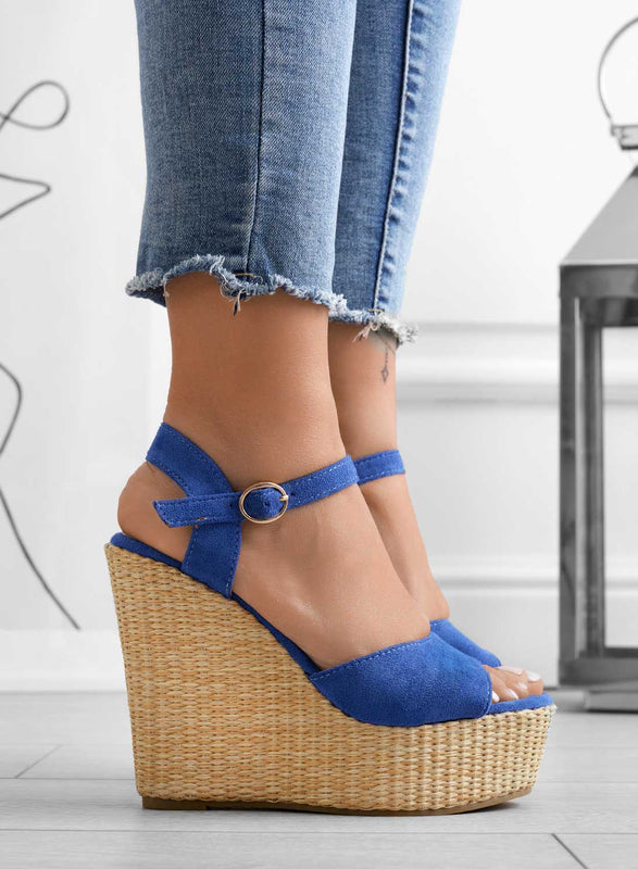 DAKOTA - Alexoo blue wedge sandals