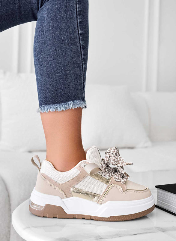 TESSA - Zapatillas beige con cordones de tela