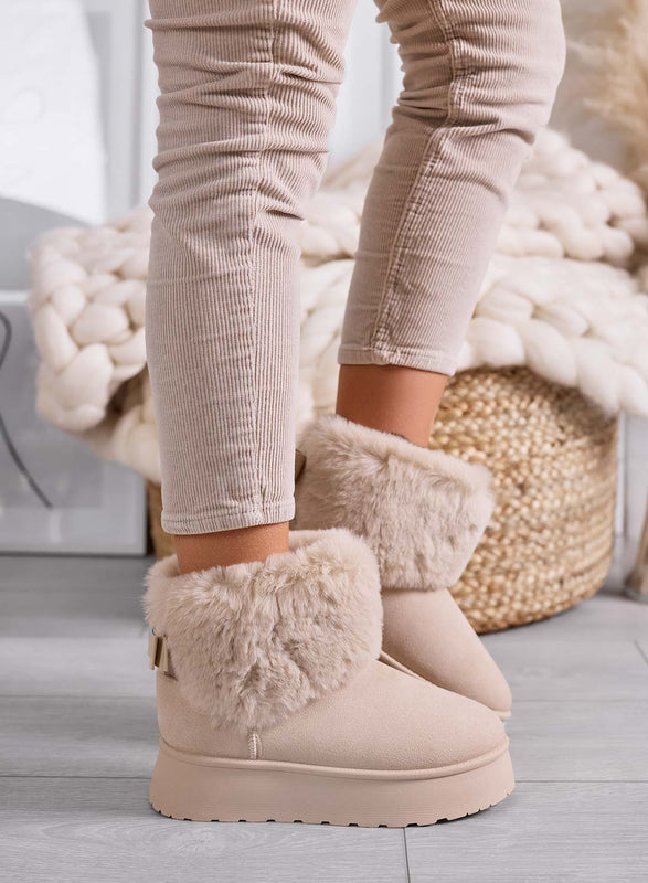 LIAA - Botines beige para mujer acolchados con piel sintética suave
