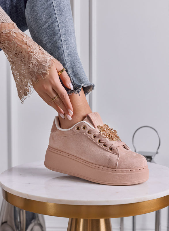 GRACE - Sneakers Donna rosa con Applicazione Gioiello e Suola Platform