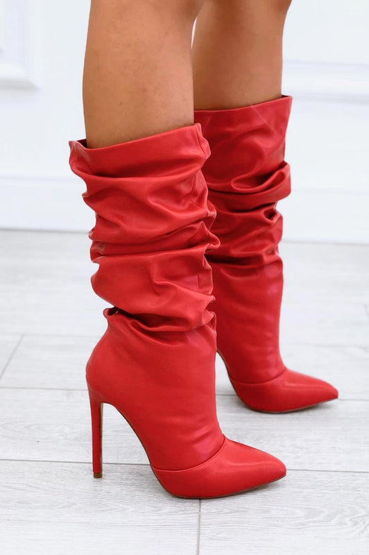 ROLITA - Alexoo botas rojas de piel sintética con tacón alto