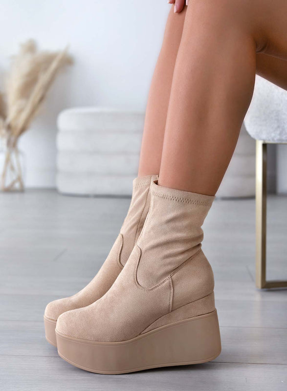 MIAA - Botines Alexoo beige de ante con cuña