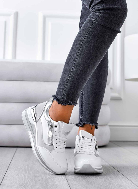 VALENTINA - Zapatillas blancas con inserciones plateadas