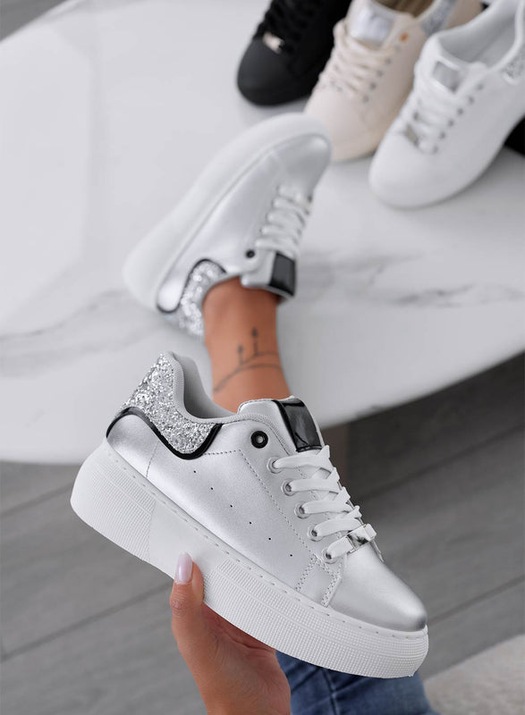 ZORA - Baskets argentées avec talon pailleté