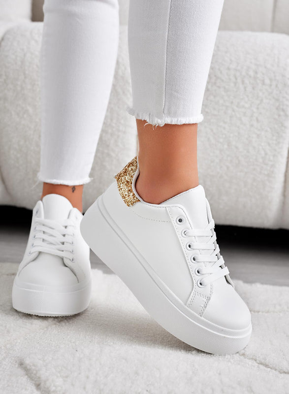 MALVIN - White sneakers with gold glitter heel
