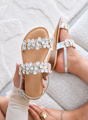 DIAMOND - Silver Low Sandals with Jewel Stones and Strap (CHANGE PHOTO)