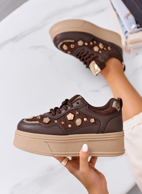 AIDA - Brown platform sneakers with gold decorations