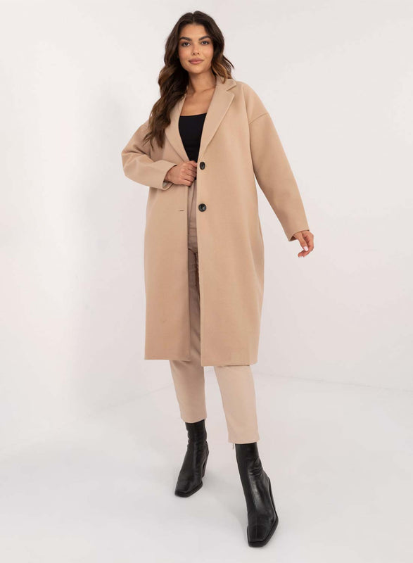 Manteau long élégant beige avec boutons