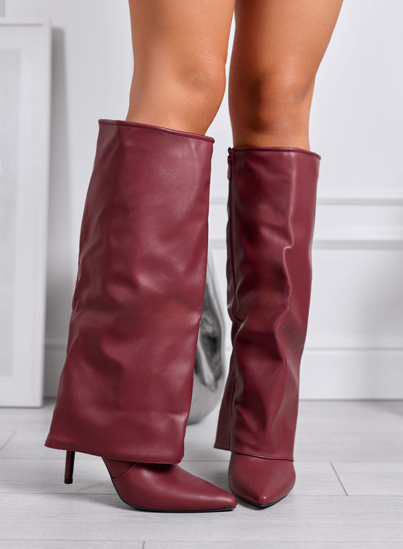 EMILY - Botas burdeos con vuelta y tacón alto de aguja