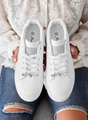 DELIA - White sneakers with jewel embellishment