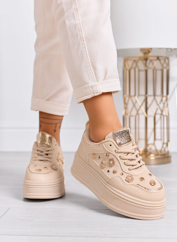 AIDA - Sneakers platform beige con decorazioni oro