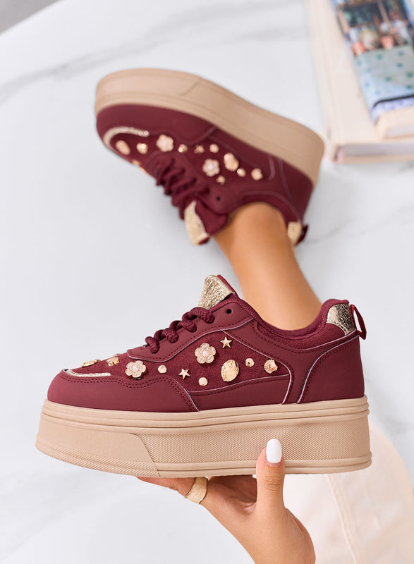 AIDA - Bordeaux platform sneakers with gold decorations