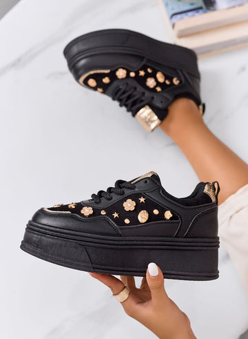 AIDA - Black platform sneakers with gold decorations