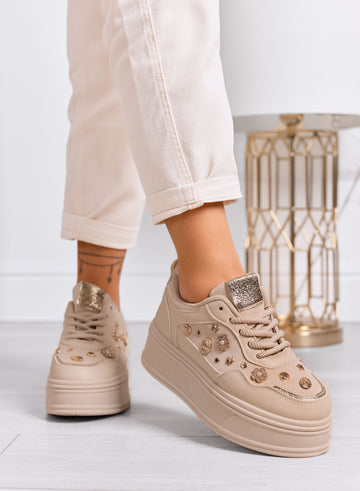 AIDA - Sneakers platform fango con decorazioni oro