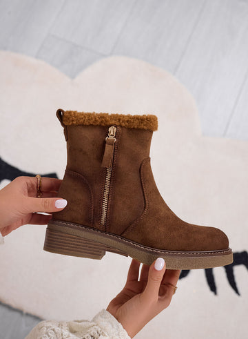 ALIDA - Camel ankle boots with faux fur trim