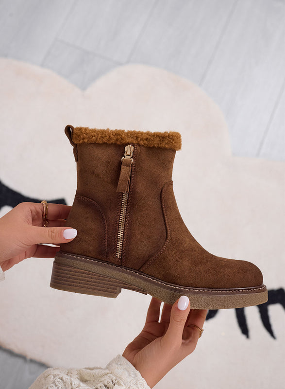 ALIDA - Bottines camel avec bord en fausse fourrure