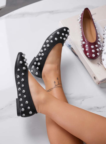 ALLEN - Bailarinas negras con tachuelas esféricas plateadas